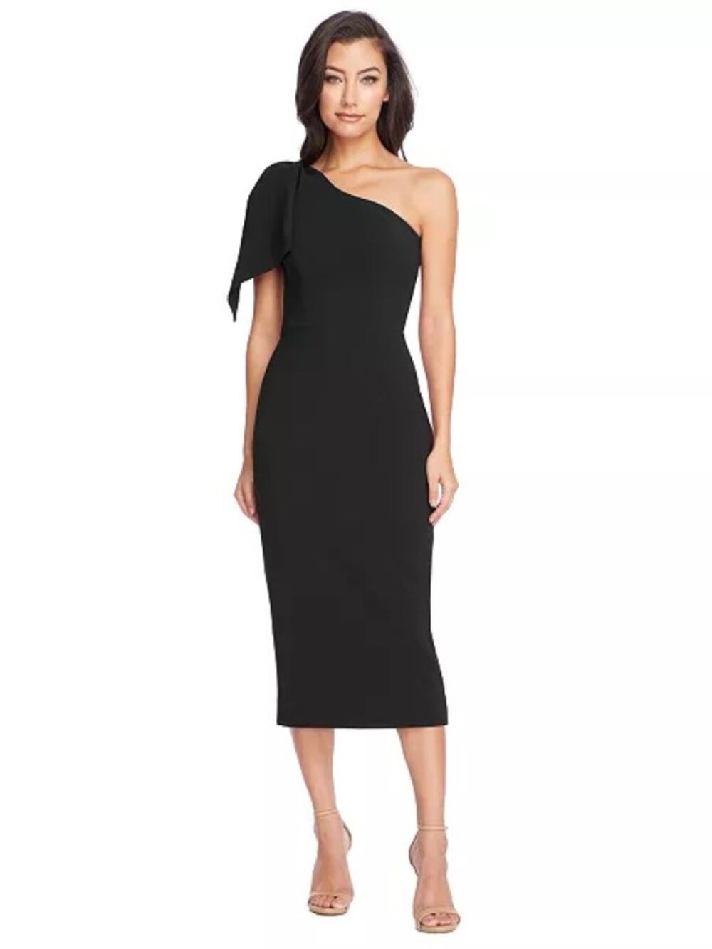 Dress The Population Tiffany One-Shoulder Bow Midi Dress Black NWT Size XS
